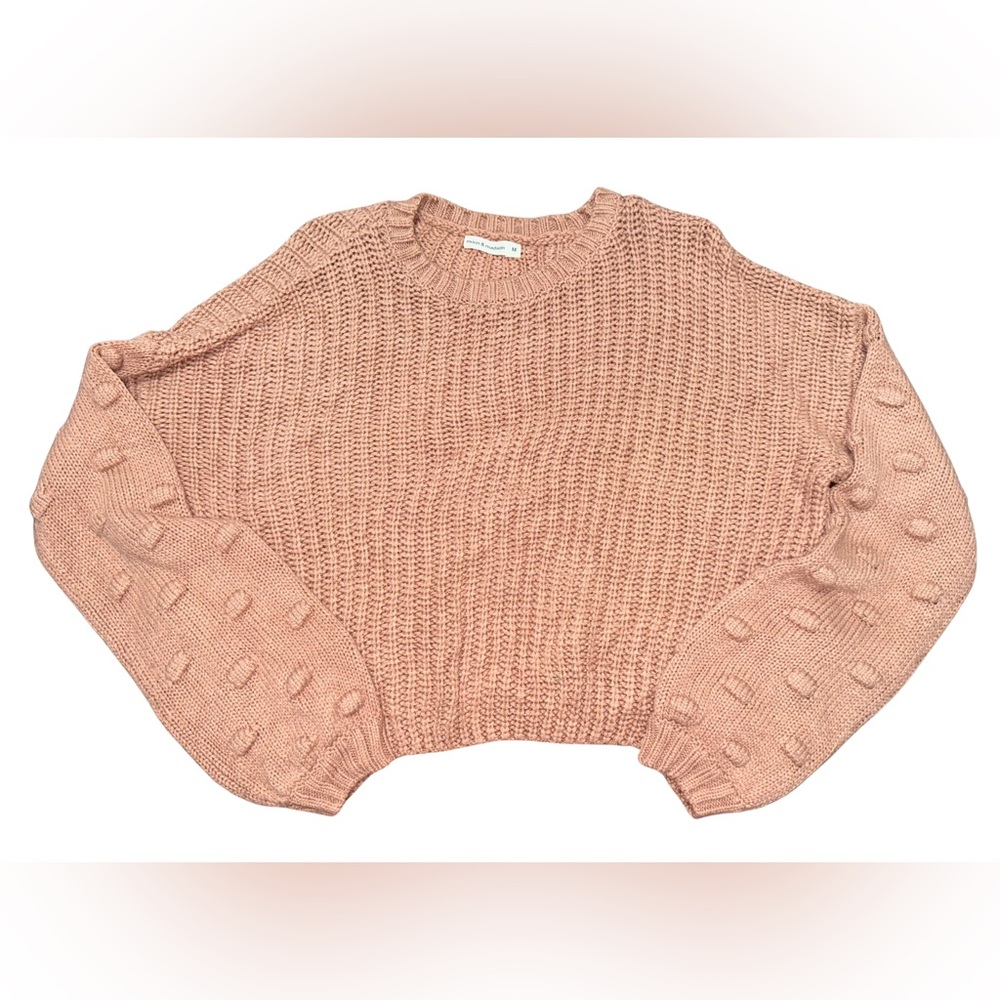 moon & madison Dusty Rose Bubble-Sleeve Crew Sweater